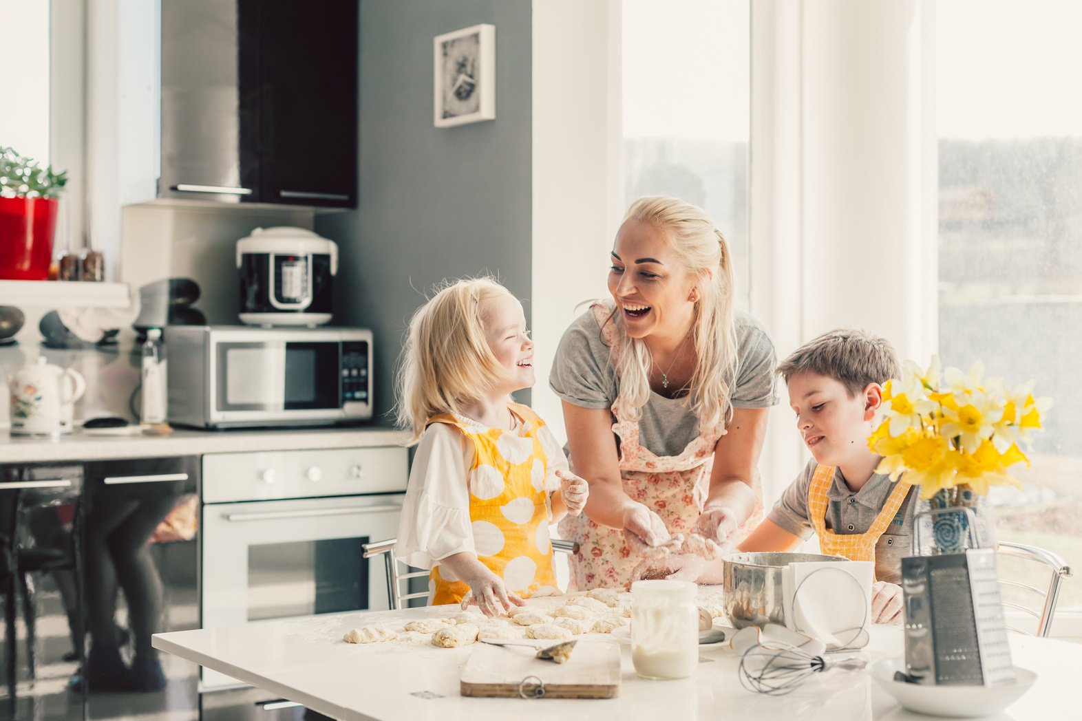 Mom Cooking with Kids on the Kitchen